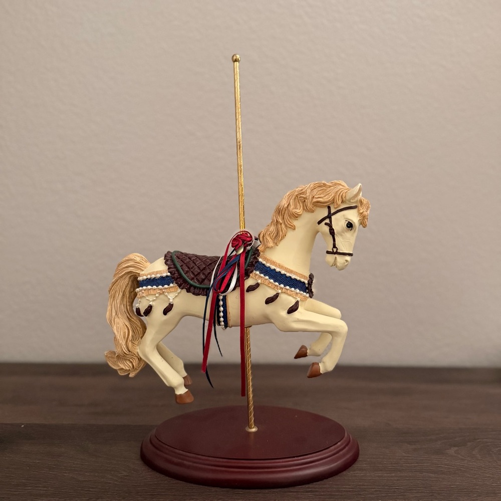 Carousel Mary go round Decorative Horse Figurine on Wooden Base Vintage Style
